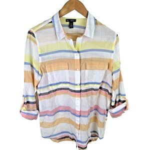 Gap Factory Womens Shirt Sz S Button Up Cotton Lightweight Striped Casual‎